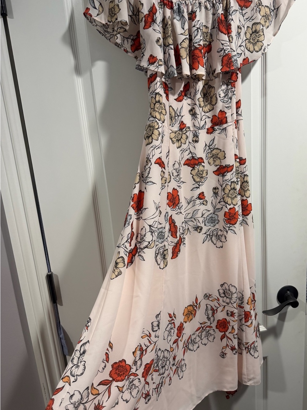 Ivanka Trump Blush Midi Dress with Red and Cream Floral Print